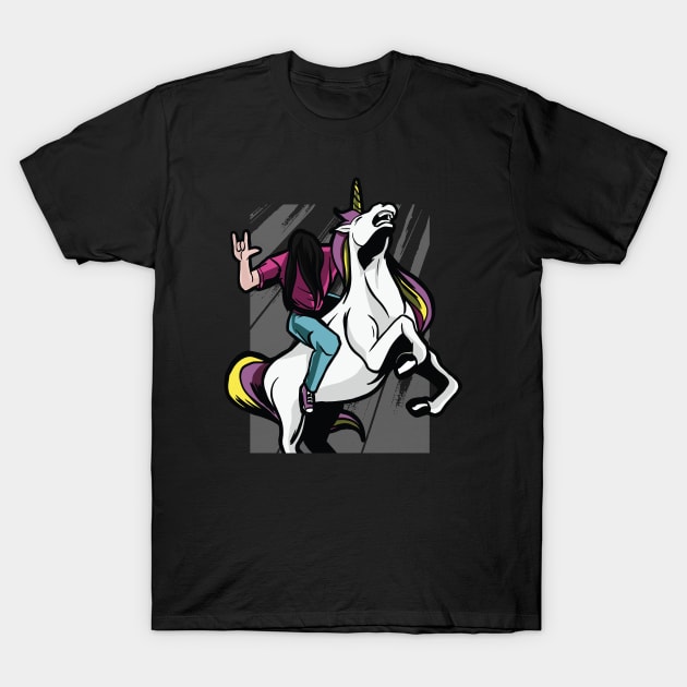 Metalhead Riding Unicorn T-Shirt by LR_Collections
